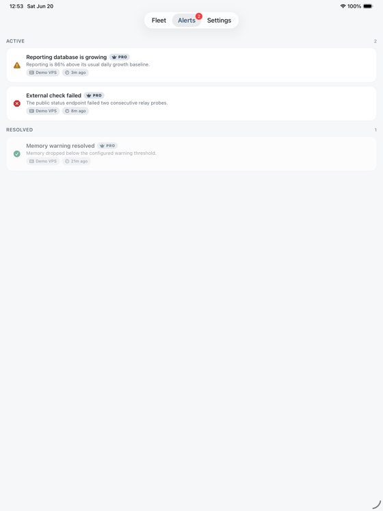 Alerts list on iPad.