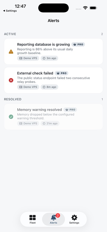 Alerts list on iPhone.